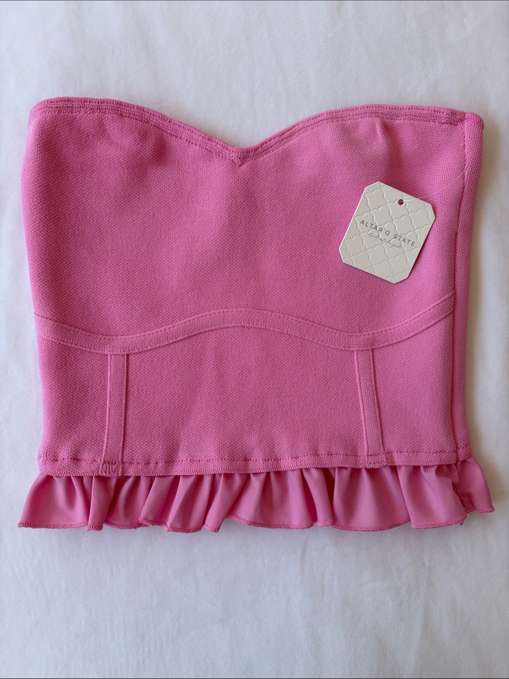 Altar'd State NWT Pink Strapless Ruffle Bodice Style Crop Top w/ Side Zipper SzS